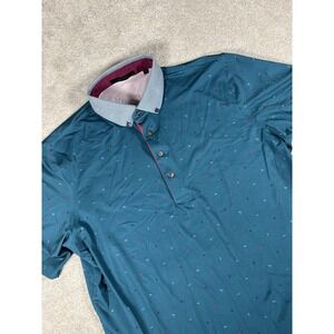 Greyson Golf‎ Performance Polo Large Jacquard Collar Teal Tropic All over print